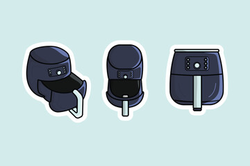 Set of Kitchen Air Fryer Sticker vector illustration. Kitchen interior working tool icon concept. Modern kitchen air fryer machine sticker design logo icons with shadow.