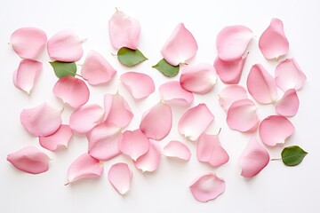A bunch of pink petals on a white background - Powered by Adobe