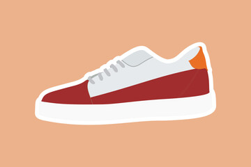 Running Shoe Sticker vector illustration. Fashion object Icon design concept. Boys outdoor fashion shoes sticker vector design with shadow.