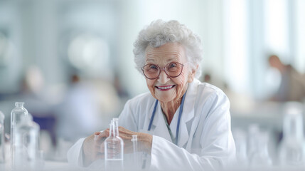 oldest woman do an experiment in a scientist's laboratory