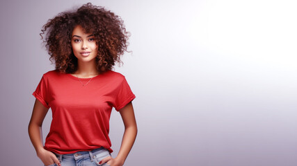 Afro american woman wearing red t-shirt isolated on gray background - Powered by Adobe