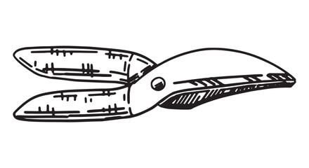 Secateurs outline doodle. Sketch of gardening tool. Vector illustration in engraving style isolated on white.