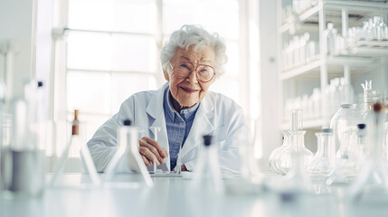 oldest woman do an experiment in a scientist's laboratory