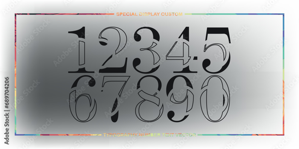 Poster assorted digital custom vector numbers. minimum. color gradation. dark. banner network. 3d effect. d