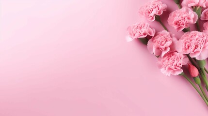 Banner with pink carnations on pink background with Happy Mother's day greeting