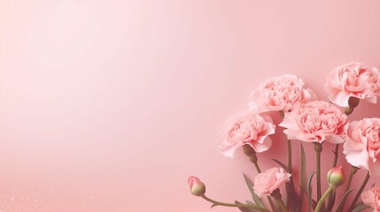 Banner with pink carnations on pink background with Happy Mother's day greeting