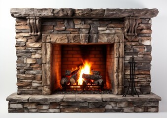 Decorative fireplace with a burning flame isolated on a white background