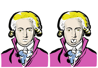 Bildsequenz Zunge rausstrecken. mann streckt seine Zunge dem Betrachter entgegen .
retro portrait mit klassischer Kleidung und Frisur, Johann wolfgang, Goethe zeit