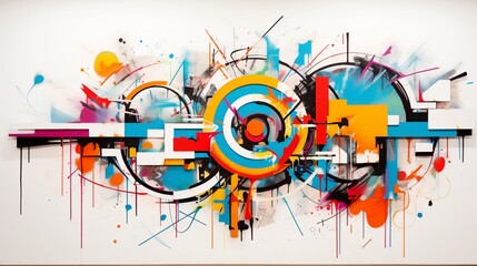 a vibrant graffiti artwork on a white brick wall, its bold colors and expressive strokes forming a captivating urban masterpiece, reflecting the spirit of street art and creative rebellion.