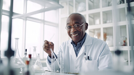 oldest man do an experiment in a scientist's laboratory