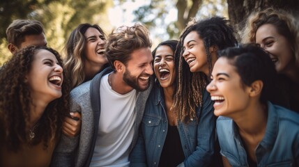 Fototapeta premium Happiness group of people huddle and smiling together. Solidarity and teamwork concept.