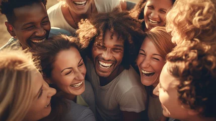 Foto op Canvas Happiness group of people huddle and smiling together. Solidarity and teamwork concept. © Oulaphone