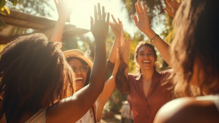 Close up of people hands from team building at wellness retreat with community and support. Volunteer, trust and solidarity concept.