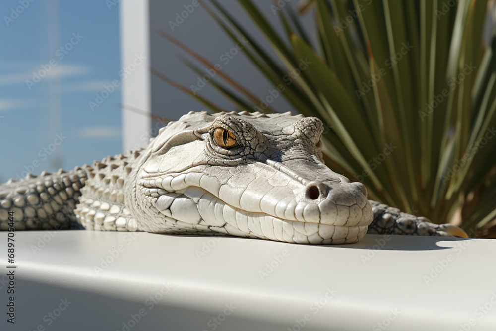 Poster linear and minimal depiction of an alligator sunbathing, creating a modern and stylish representatio