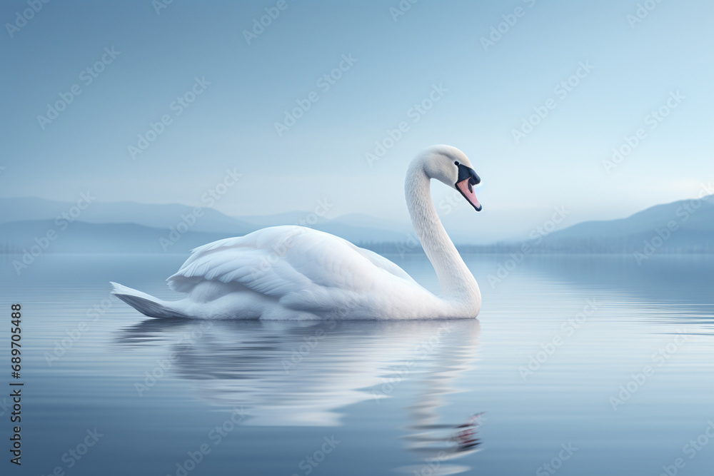 Poster elegant and minimal depiction of a swan's reflection, using clean lines to convey the graceful and s