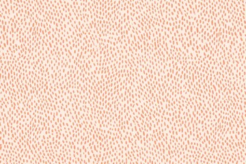 Contemporary orange polka dot pattern on white background. Irregular chaotic small circles. Peach fuzz - color of 2024 year. Modern exotic design for print paper, card, banner, wallpaper, textile,  - obrazy, fototapety, plakaty