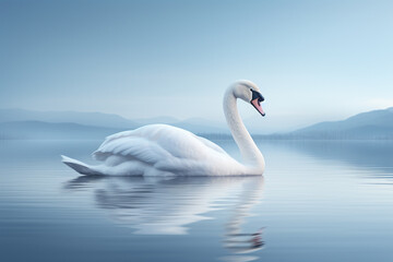 Elegant and minimal depiction of a swan's reflection, using clean lines to convey the graceful and serene nature of the bird.