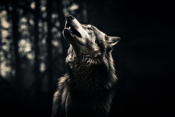 Linear and minimal portrayal of a wolf howling, capturing the primal and emotive essence of the animal. - obrazy, fototapety, plakaty