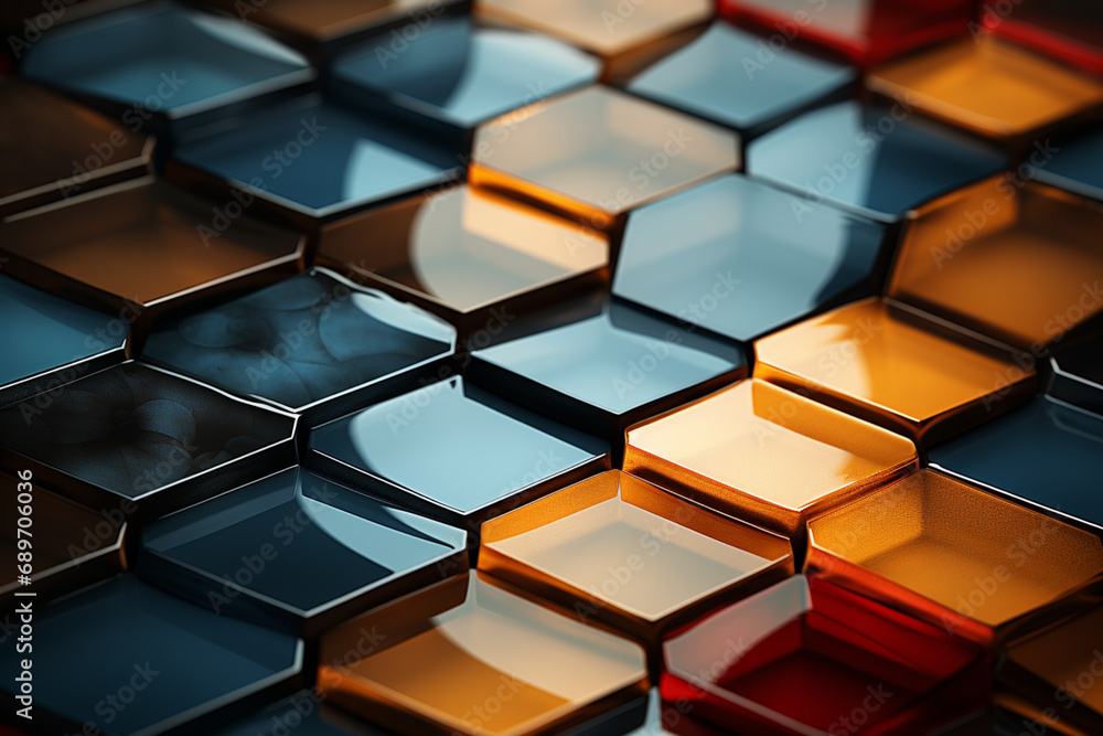 Poster geometric abstraction featuring an intricate pattern of hexagons, creating a visually engaging and m