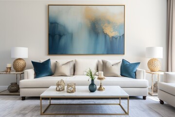 A Cozy Living Room with Stylish Furniture and a Beautiful Wall Painting