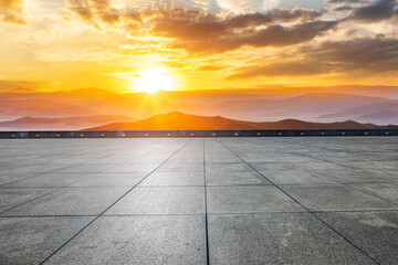 Empty square floor and mountain with sky clouds natural landscape at sunrise