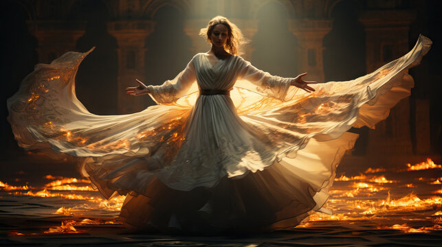 Dervish Whirling in a Sufi Ceremony, Expressing Spiritual Devotion Through Dance. Concept of Mystical Reverie, Sufi Whirling, and Spiritual Harmony.