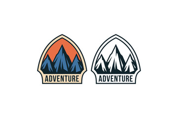 mountain extreme badge adventure logo design with afternoon scene on frame for sport and adventure