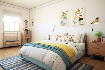 patterned cotton bedspread in a neat bedroom