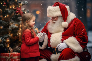 Fototapeta na wymiar Santa Claus presents a gift to a child15