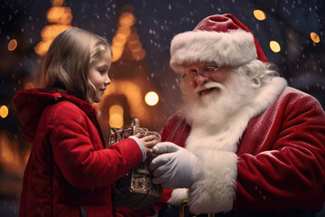 Fototapeta na wymiar Santa Claus presents a gift to a child16