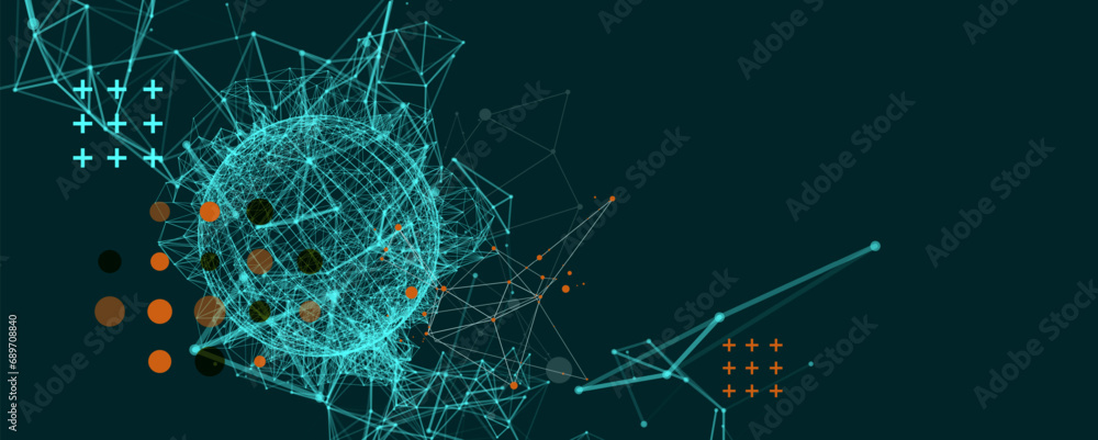 Poster Abstract sphere background with plexus effect. 3D surface. Hand made vector illustration.