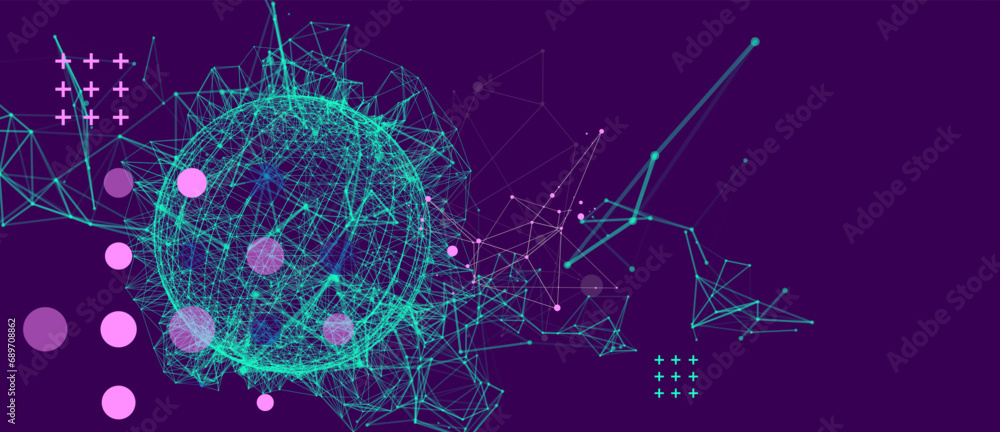 Aufkleber Abstract sphere background with plexus effect. 3D surface. Hand made vector illustration.