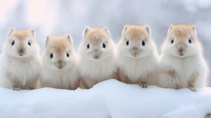 Generative AI image of a snowy morning the squirrels stand in the snow