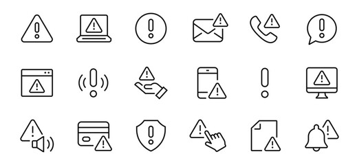 Warning thin line icon set. warning sign. Attention, caution symbol. Vector