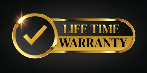 lifetime warranty logo with golden shield and golden ribbon.Vector illustration.