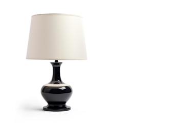 Bedside table lamp in modern contemporary style isolated on white transparent background, png. with copy space