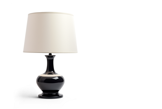 Bedside table lamp in modern contemporary style isolated on white transparent background, png. with copy space