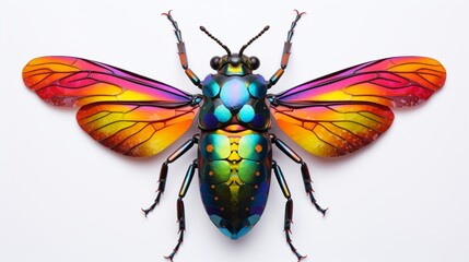 a vibrant isolated insect art adorns a pure white canvas, showcasing nature's palette.