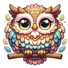 An Illustration of A Charming, Cartoon-Style Owl with Big, Expressive Yellow Eyes