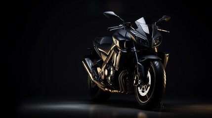 a black motorcycle in a dark room