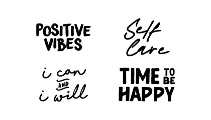 Positive thinking messages. Motivational quotes. Inspirational phrases. Decorative wisdom lettering.