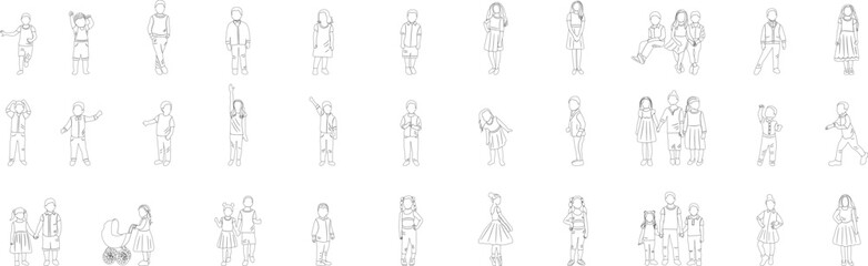 set of sketch children boys and girls, on a white background, vector
