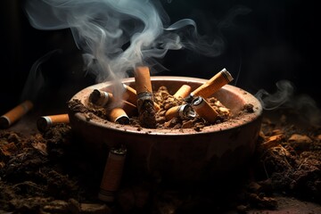 a ashtray with cigarettes and smoke