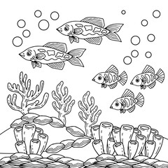Aqua Fish Under Ocean Coloring Page For Kid