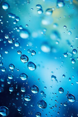 clean blue transparent water drops background, blurred droplets bokeh, creative liquid texture design, condensation macro pattern