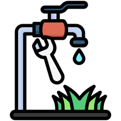 Outdoor Faucet lineal multi color icon, related to plumbing service, water, oil and gas.