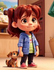 little child playing with dog