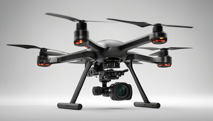 Aerial drone. Quadcopter with digital camera. Flying aerial remote controlled drone. AI generated
