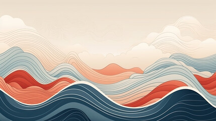 stylish background with waves at sea or nature, graphic paper japanese style - obrazy, fototapety, plakaty