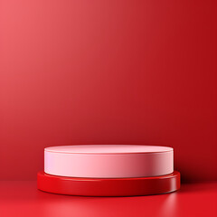 3D rendering of blank product background for cream cosmetics Modern red podium background. Generative Ai